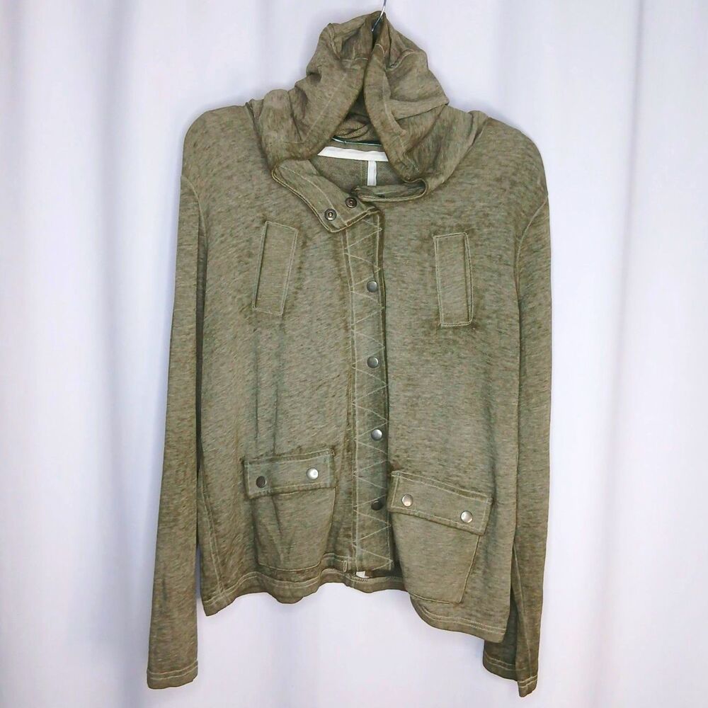 Maurices Snap Up Sweatshirt Hooded Jacket Lightweight Olive Green Womens Large